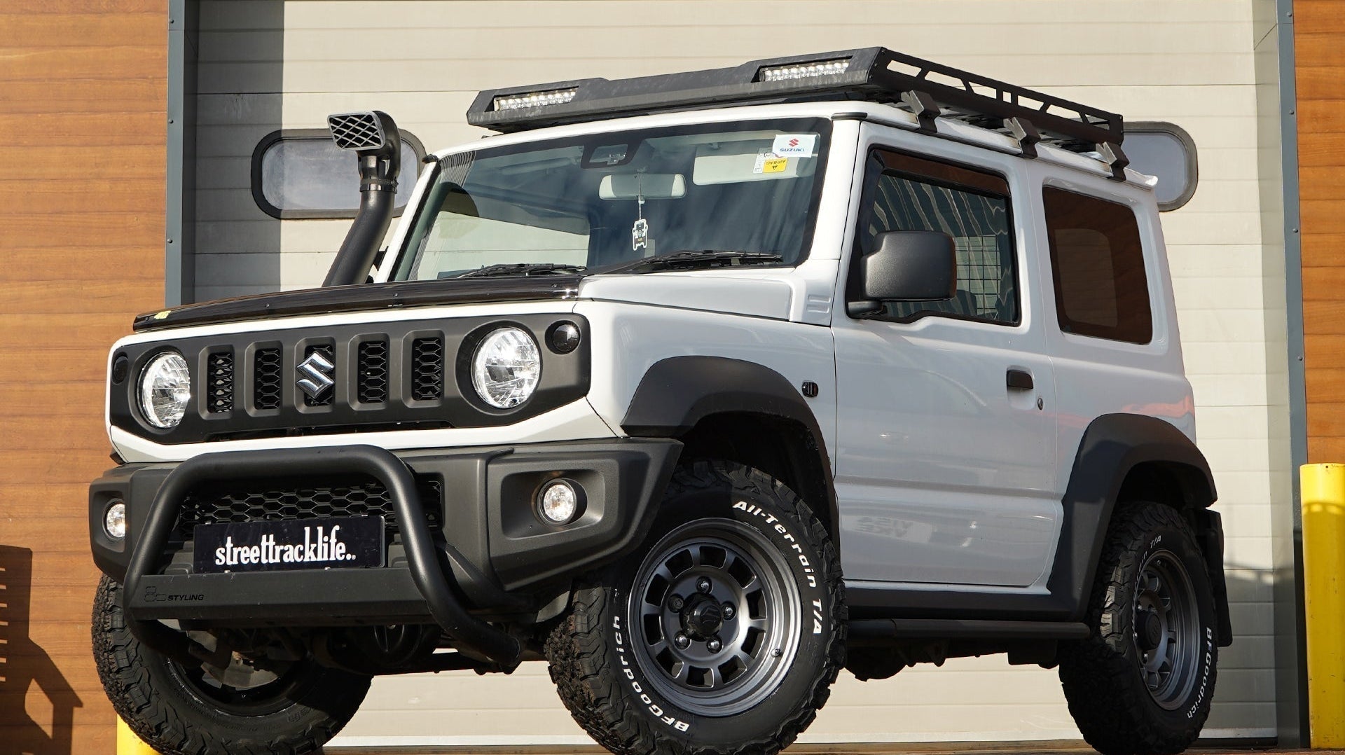 Suzuki Jimny (2018+) with 16" High Peak J-01 wheels, BF Goodrich tyres and various JIMNYSTYLE LED lighting upgrades.