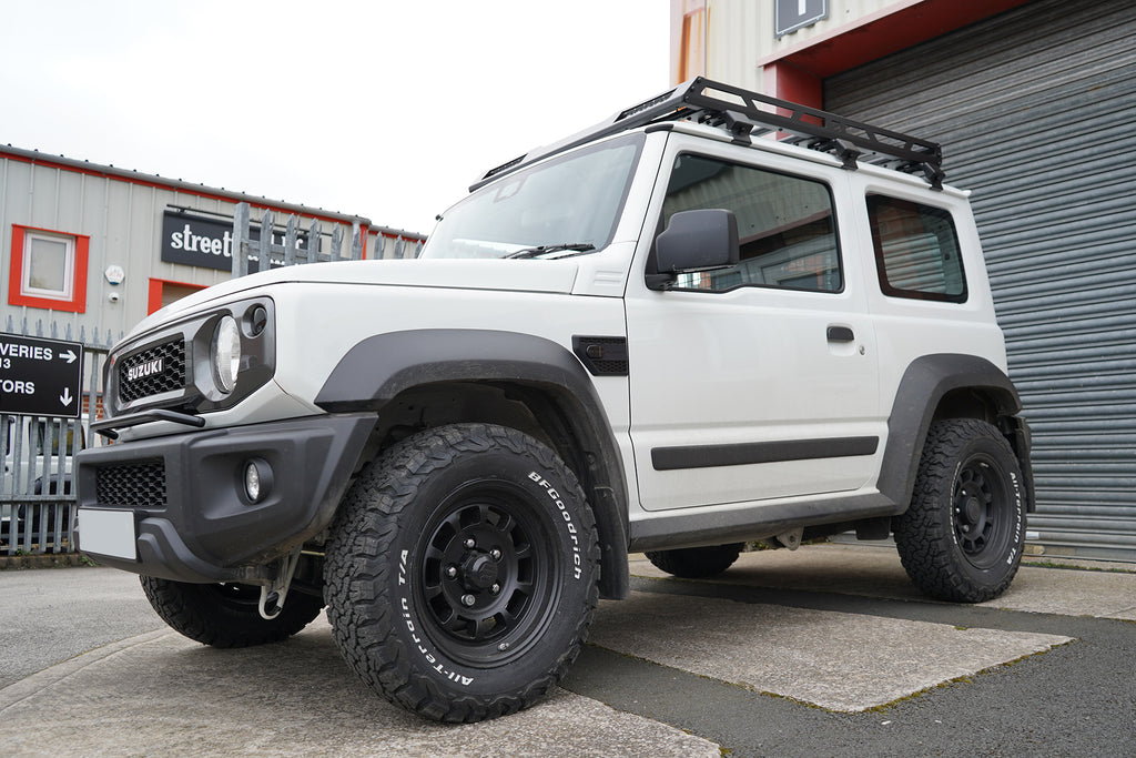 Suzuki Jimny (2018+) with HIGH PEAK J-01 wheels, JimnyStyle LED Tail Lights and other accessories. 