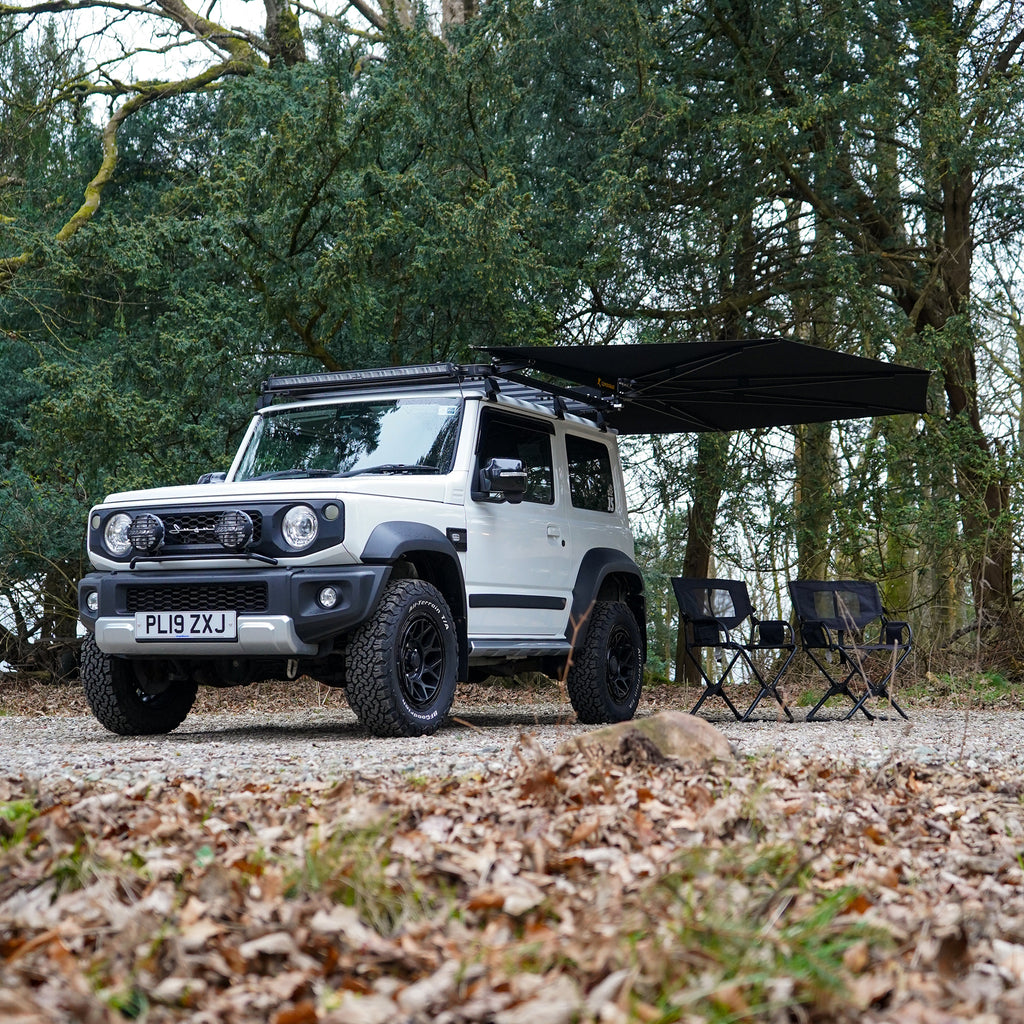 Clvershade 3.6m 270 degree awning fitted onto a Suzuki Jimny by Street Track Life
